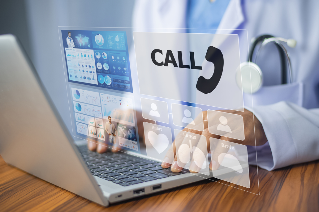 Medical online service concept. Doctor using computer online service call center for medical service healthcare consult support. Doctor telemedicine online service.